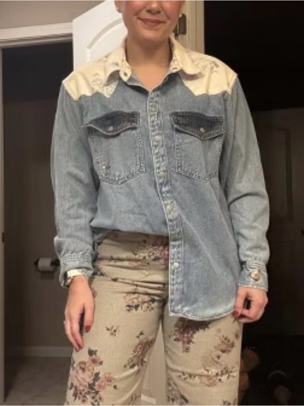Women’s Light Blue Denim Shirt with Cream Yoke